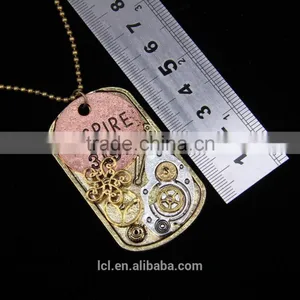 2015 Yiwu Fashion Imitation Jewelry Steampunk Necklace Dog Tag Gear Steam Inspire Letter Pendant Cameo Statement Necklace thumbnail-5