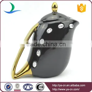 Graceful Diamond Electroplate Black Gold Plating Ceramic Tea Set thumbnail-3