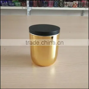 High-end Electroplated Gold Glass Candle Holder With Sealed Black Wooden Top thumbnail-2