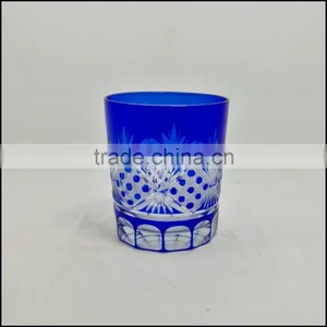 Cobalt Blue 8 oz Stock Hand Cut Round Glass Tumbler thumbnail-3