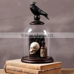 Halloween Skull and Crow Decoration With Glass Dome Creepy Gift thumbnail-1