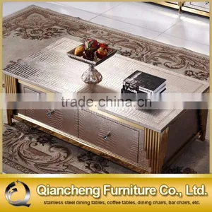 Luxury Dubai Design Golden Stainless Coffee Table Set thumbnail-3
