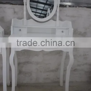 Roundhill Furniture Ashley Wood Make-Up Vanity Table and Stool Set White thumbnail-3