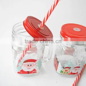Offset Printing Surface Glass Mason Mug With Christmas Snowman Decal and Crown Cap thumbnail-2