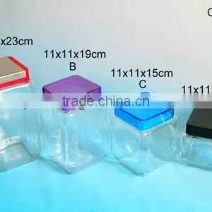4 Sizes Square Glass Jars With Color Plastic Lid thumbnail-1
