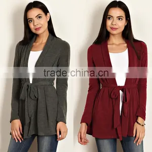 New Style Fashion Design Short Cardigan Winter Wear Loose Large Size Ladies Heather Knit Open Cardigan With Waist Tie thumbnail-1