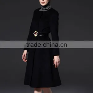 Cheap Wholesale Autumn Winter Heavy Wool Coat Elegant Ladies O-Neck A-Line Medium-Long Woolen Trench Outerwear Female Jackets thumbnail-4