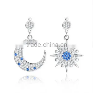 Star and Moon Shape Girl 925 Silver Earring, CZ Zircon Earring Jewelry, Earring Silver 925 thumbnail-1
