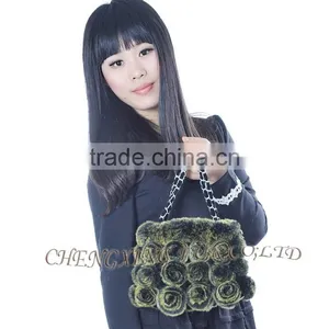 CX-H-13B Fashion Cheap Genuine Rex Rabbit Fur Beautiful Woman Hand Bag thumbnail-5