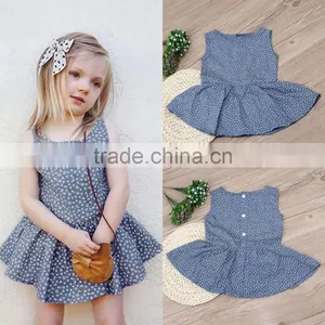 Hot Sale Baby Girl 2017 New Summer Clothes Children Boutique Printing Wholesale Cheap Blue Wave Point Kid Girl Child Dress thumbnail-1