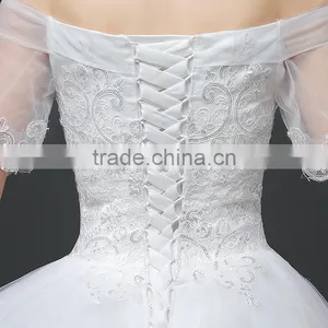 MGOO Elegant Custom Made White Crystal Wedding Dress Ball Gown Beach Bridal Dress Frock Style Tulle Designs Saree thumbnail-5