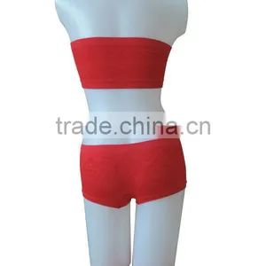 Nice Quality New Style Seamless Woman Underwear Ladies One Piece Bandeau Bra w Removable Cup Pad & Boxer thumbnail-3