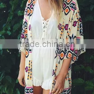 EY0018A Ladies Fashion Floral Printed Cardigan Kimono thumbnail-1