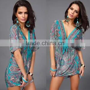 Walson Newest Fashion Milk Silk Sexy V-neck Dress Skirt Big Yards Beach Holiday Dress thumbnail-6