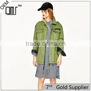 2017 OEM New Design Stylish Forest Green Spread Collar Jacket thumbnail-1