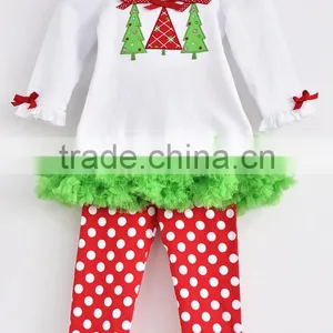 2015 New Fashion Long Sleeve Christmas Tree Lace Boutique Kids Outfit thumbnail-2
