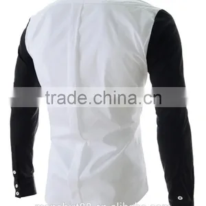 2017 Latest Designer Contrast Collar and Sleeve Slim Fit Dress Men Shirt thumbnail-2