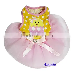 Easter Polka Dots Egg Chick Yellow Polka Dots Pink Tutu Pets Dogs Clothes Party Dress XS-L thumbnail-1