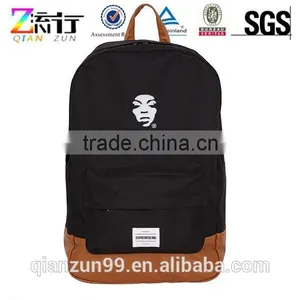 Hiking Camping Black Canvas Student Custom Woven Label Backpack thumbnail-1