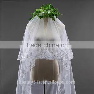 New Grance Fashionable Long Tulle Wedding Bridal Veils & TwoTiers Tulle Cathedral Bridal Veil HL08 thumbnail-4