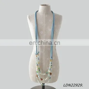 Bohemian Fashion Layered Light Blue Suede Necklace Amazonitel Stone Beaded Necklace thumbnail-1