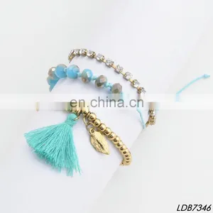 Adjustable Knot Handmade Multistrand Seed Bead Alloy Pendant Letters Bar Bracelets Wax String Weave Bracelet thumbnail-4
