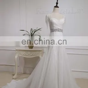 EB2831 Shoulder With Beading Pendant and Purple Belt Wedding Dress thumbnail-1