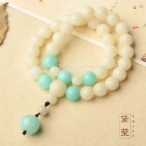 Authentic Natural White Jade Buddha Hand on Pu Tizi Bracelet Two Ring Ring With Original Tibetan Wenwan thumbnail-1