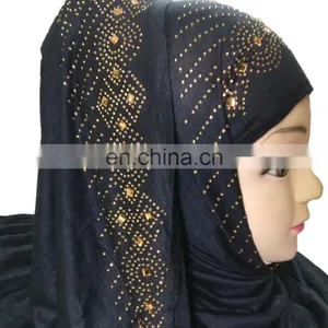Black Color Stoles Hijab Scarf Designs With Golden Diamond Stone Work Embroidery 2017 (scarves Scarf Stoles Hijab) thumbnail-4