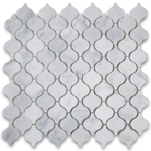Carrara White Arabesque Lantern Shaped Mosaic Floor Tiles thumbnail-1