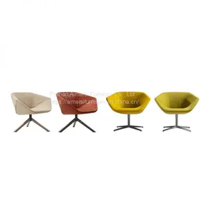 Modern Leather Cushion Single Metal Base Living Room Coffee Chair thumbnail-3