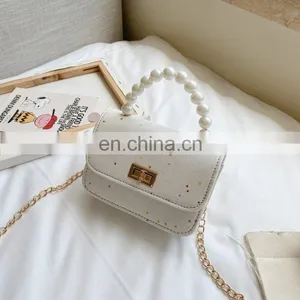 Kids Mini Handbag New Elegant Shoulder Messenger Portable Chain Bag Girl PVC Jelly Bag Pearl Crossbody Square Bag thumbnail-3