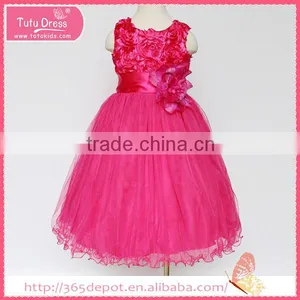 Ruffle Pink Princess Bubble Dress With Flowers Decoration Tulle Skirt Children Frocks Designs Supplier's Choice thumbnail-2