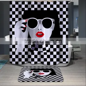 Personalized DIY Printed Shower Curtain Lady Pattern Digital Printing Shower Curtain thumbnail-1
