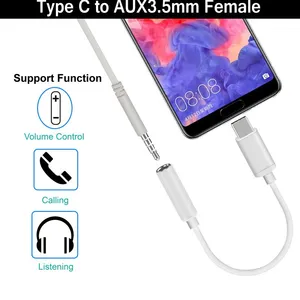 Metal USB C to 3.5mm Headphone Jack Adapter Type C Aux Audio Cable Converter for Huawei P40/P40Pro thumbnail-2