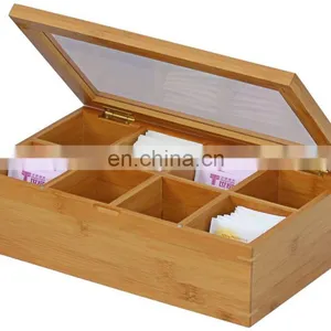 High Quality New Design Premium Bamboo Tea Box With Lid 8 Storage Sections Kitchen & Tabletop Storage Bins Pantry Organizer thumbnail-1
