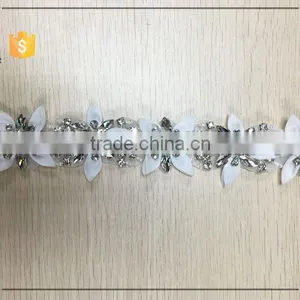 Wholesale Bridal Rhinestone Appliques With Organza Flower thumbnail-4