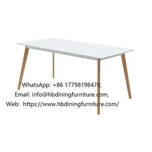 Square MDF Top Wood Legs Dining Table thumbnail-1
