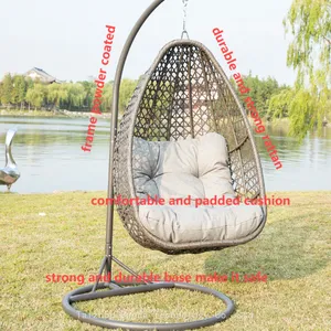 Durable Modern Outdoor Furniture Hanging Egg Swing Chair With Cushion PE Rattan Metal Frame Living Room Hotel Bedroom Courtyard thumbnail-5