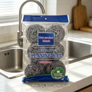 6Pcs Pack Customized Metal Steel Wool Ball Rust Removal Cleaning Scrubber From Factory thumbnail-2
