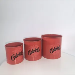 Red Valentine's Day Printed Metal Planter Set & Decorative Watering Can, Galvanized Metal Flower Pots for Holiday Decor thumbnail-2