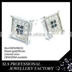 2014 Hot Sale Silver Jewelry Earring Black/white Stones Indian Jhumka Earring Men's Earring Ear Stud thumbnail-1