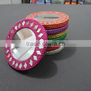 Rajasthani Handmade Traditional Beautifully Decorated Colourful Pocket Mirror Small Purse Mirror Face Mirror thumbnail-2