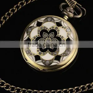 WP031 New Mens Coppery Stainless Steel Case White Dial Arabic Numbers Modern Pocket Watch With Chain thumbnail-1