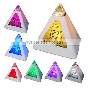 LED Color Changing Pyramid Digital LCD Snooze Alarm Clock Triangle Thermometer C/F Relogio de Mesa Reloj Despertador thumbnail-1