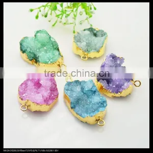 LFD-0071B Wholesale Gold Plated Drusy Druzy Quartz Connector Beads Stone in Mixed Color Jewelry Findings thumbnail-1