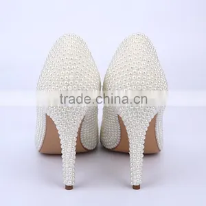 White Pearl Hand Made Wedding High Heel Shoes Most Luxurious Cinderella Dress Shoes High Heels thumbnail-4