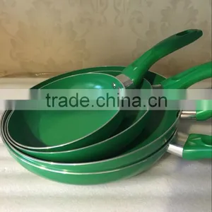 Aluminum Nonstick Pressed /Forged Green Ceramic Coating Colored Frying Pan Pizza Pan Egg Pan thumbnail-1