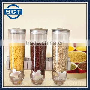 Three Wall Mount Triple Cannisters Dry Food Dispenser Cereal Keeper Server Portion thumbnail-1