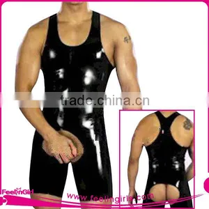 Sexy Black Shinny Men's Leather Catsuit Jumpsuit 2016 thumbnail-2